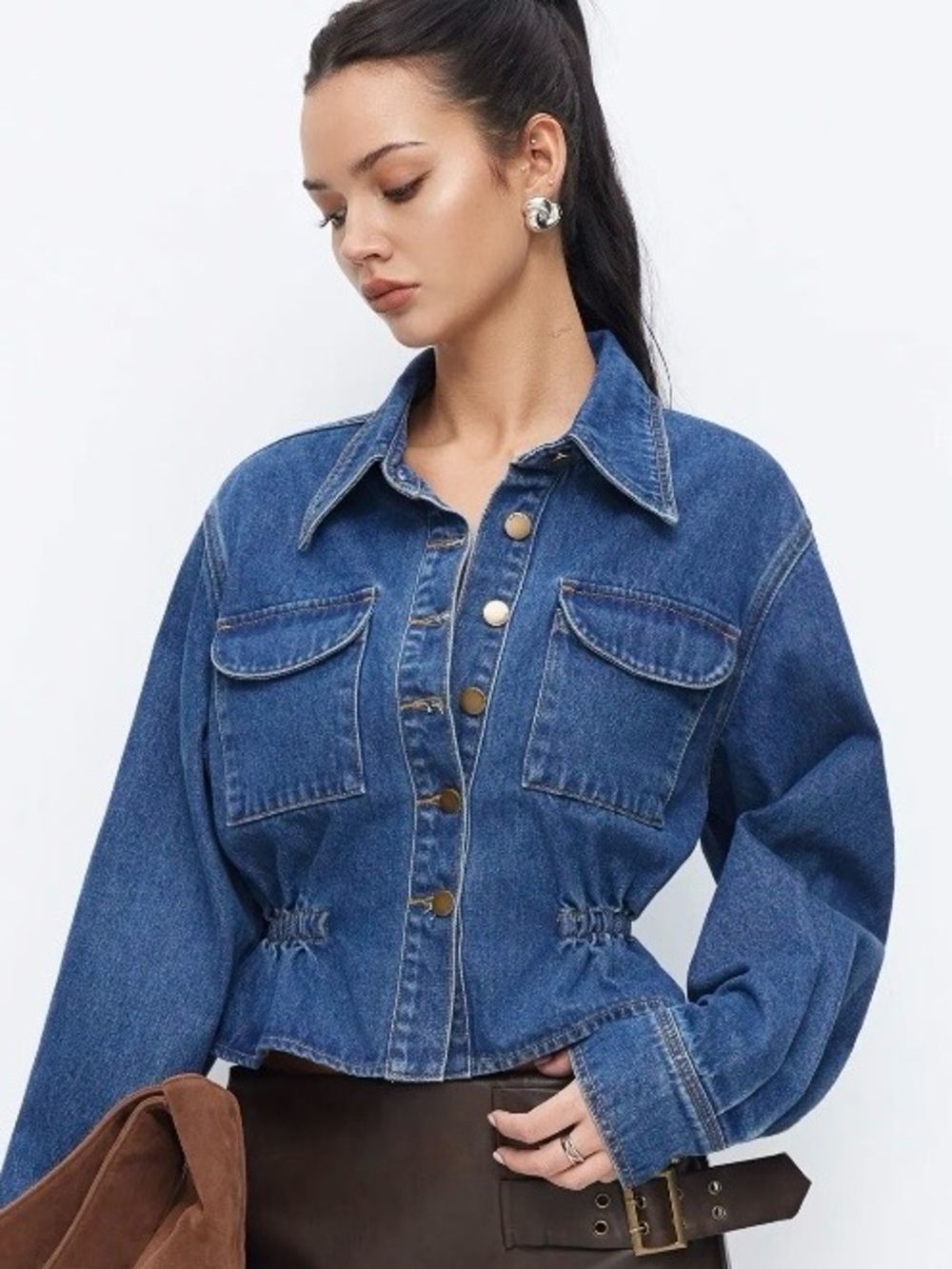 NWT - Cider Cropped Denim Jacket w Gathered Waistline